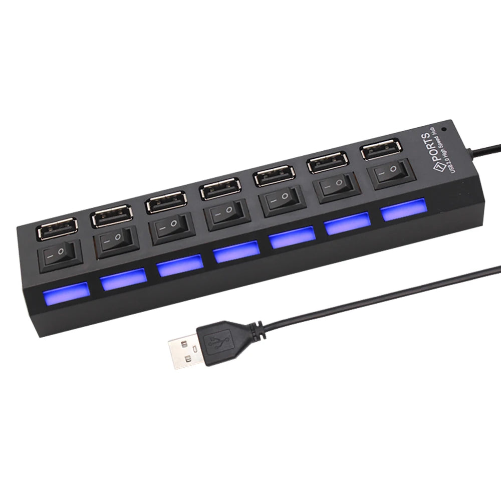 USB 2.0 Hub USB Hub 2.0 Multi USB Splitter Hub Use Power Adapter 4/7 Port Multiple Expander 2.0 USB Hub with Switch for PC