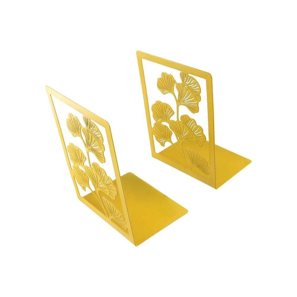 1Pair Office Supplies Metal Ginkgo Leaf Bookends Stylish Bring Luck Book Rack Bookshelf Office Desktop