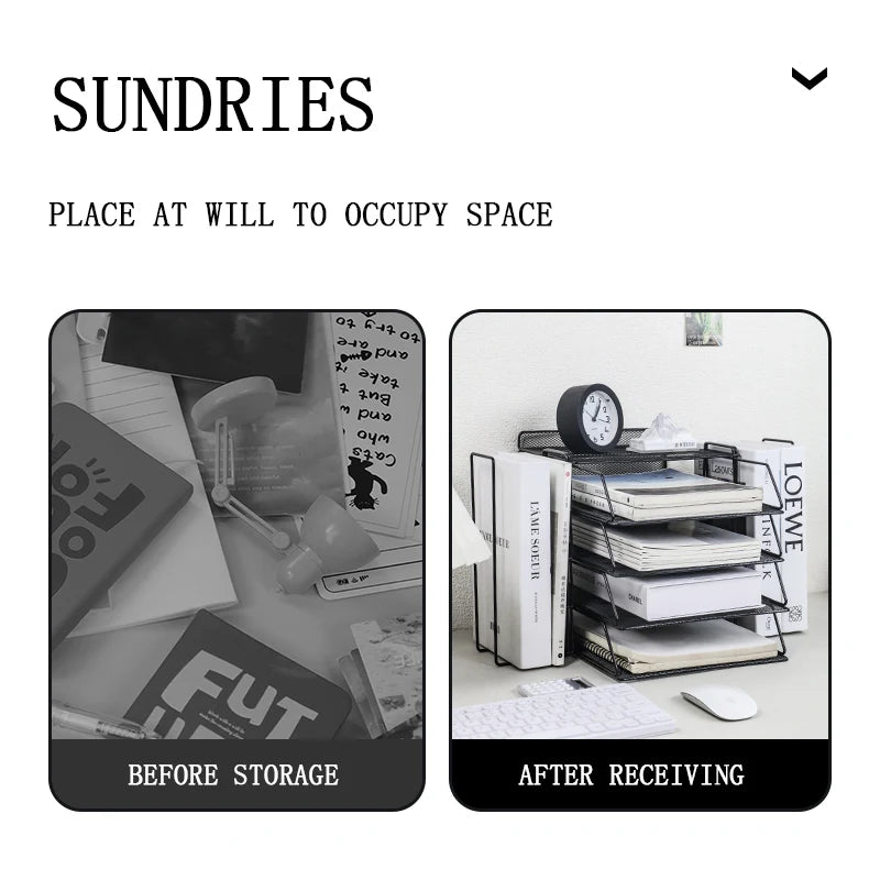 Desk storage and accessories, 4-tier paper trust tray storage box with file holder, desk storage office supplies, desk storge