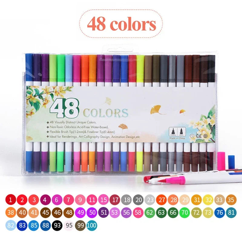 AngelMark Professional Double Head Watercolor Brush Pen Art Markers Drawing Sketch Manga Soft Brush 48/60/72/80/100/120 Colors