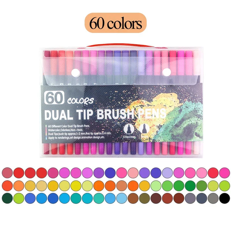AngelMark Professional Double Head Watercolor Brush Pen Art Markers Drawing Sketch Manga Soft Brush 48/60/72/80/100/120 Colors
