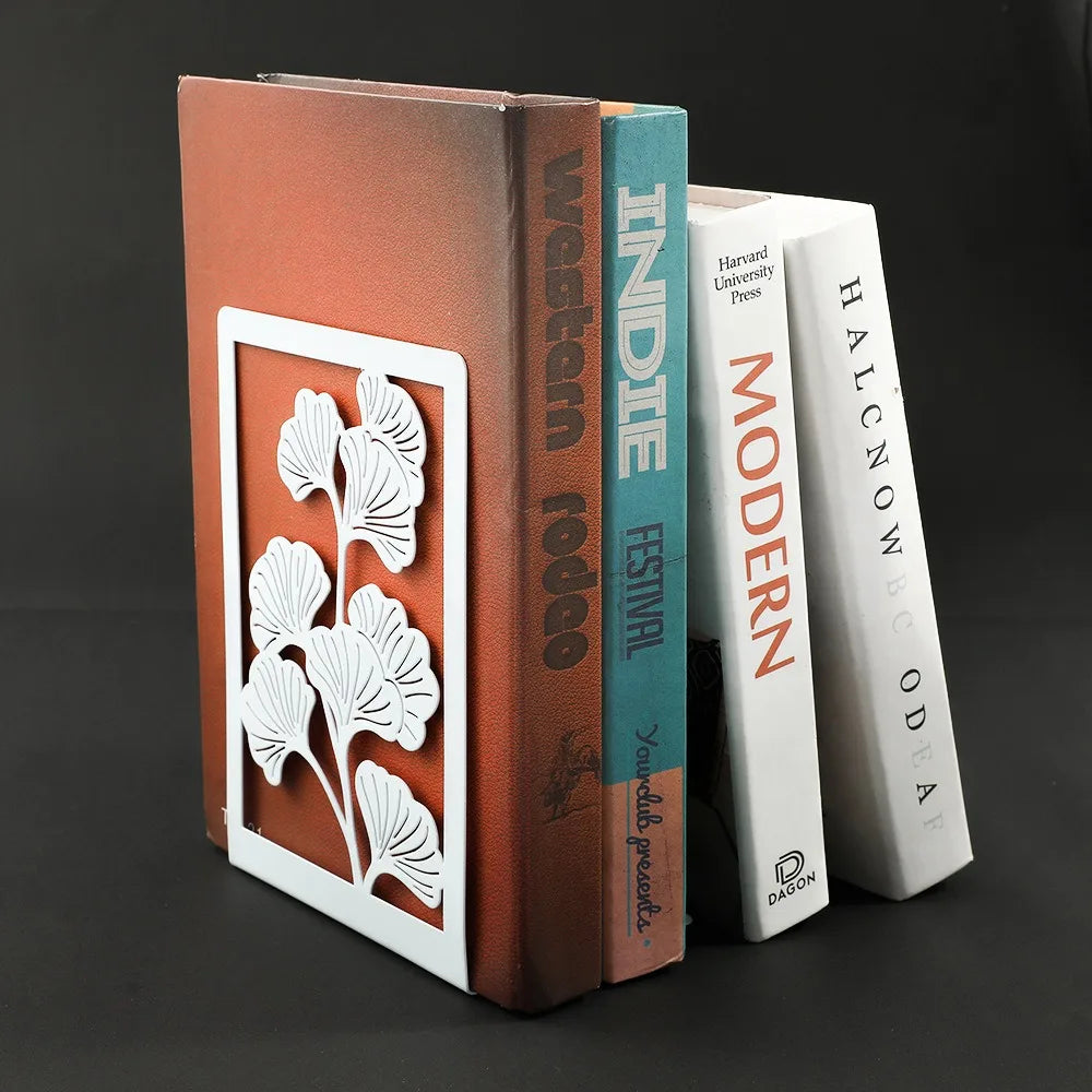 1Pair Office Supplies Metal Ginkgo Leaf Bookends Stylish Bring Luck Book Rack Bookshelf Office Desktop