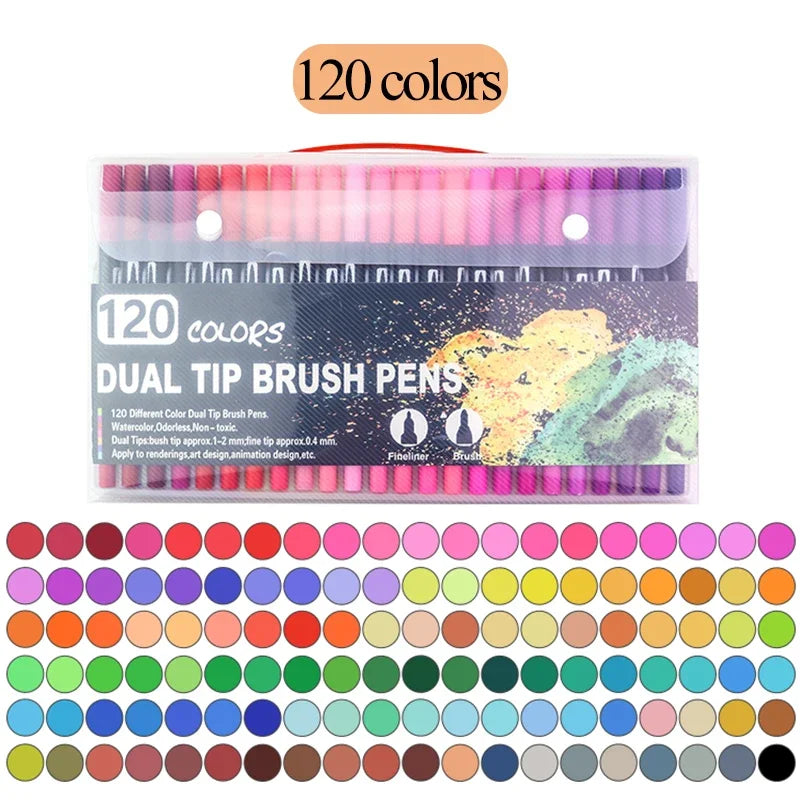 AngelMark Professional Double Head Watercolor Brush Pen Art Markers Drawing Sketch Manga Soft Brush 48/60/72/80/100/120 Colors