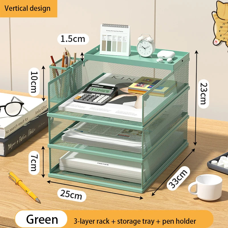 Desk storage and accessories, 4-tier paper trust tray storage box with file holder, desk storage office supplies, desk storge