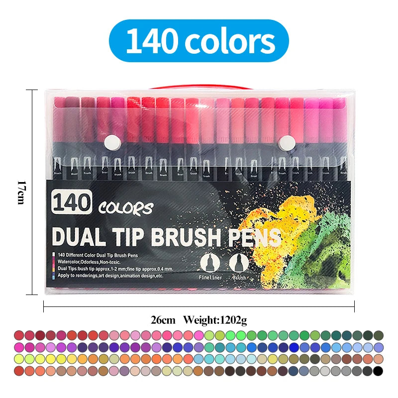 AngelMark Professional Double Head Watercolor Brush Pen Art Markers Drawing Sketch Manga Soft Brush 48/60/72/80/100/120 Colors