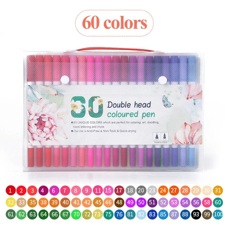 AngelMark Professional Double Head Watercolor Brush Pen Art Markers Drawing Sketch Manga Soft Brush 48/60/72/80/100/120 Colors