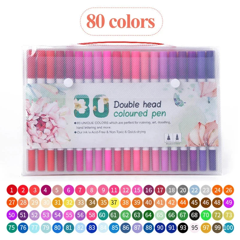 AngelMark Professional Double Head Watercolor Brush Pen Art Markers Drawing Sketch Manga Soft Brush 48/60/72/80/100/120 Colors