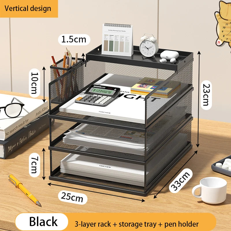 Desk storage and accessories, 4-tier paper trust tray storage box with file holder, desk storage office supplies, desk storge