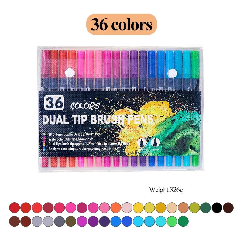AngelMark Professional Double Head Watercolor Brush Pen Art Markers Drawing Sketch Manga Soft Brush 48/60/72/80/100/120 Colors