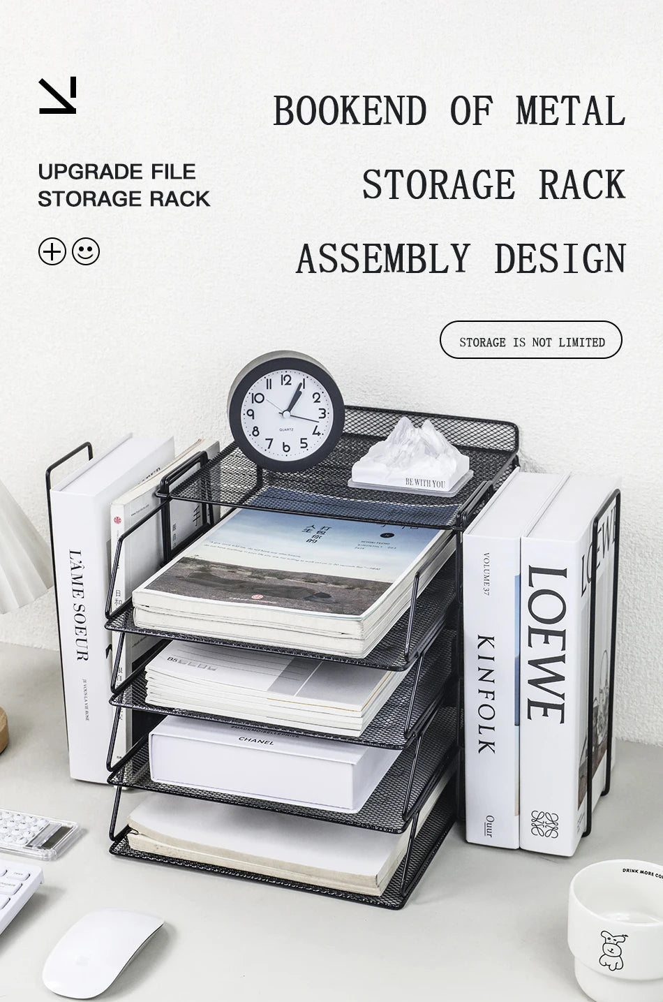 Desk storage and accessories, 4-tier paper trust tray storage box with file holder, desk storage office supplies, desk storge