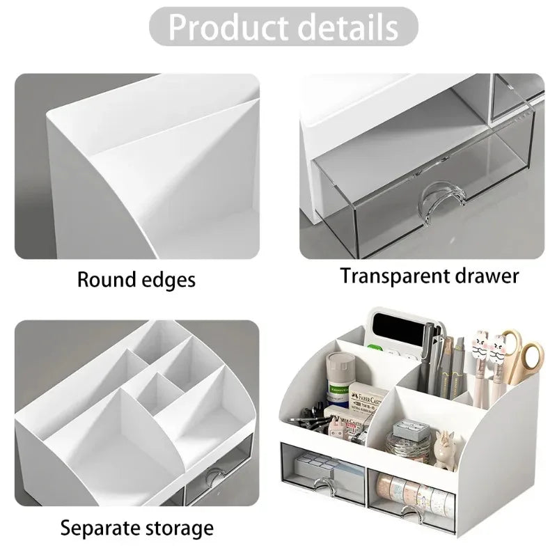 Office stationery storage box with 2 drawers, document organizer rack, cosmetic storage container, student supplies.