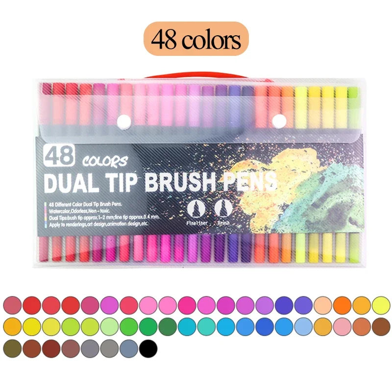 AngelMark Professional Double Head Watercolor Brush Pen Art Markers Drawing Sketch Manga Soft Brush 48/60/72/80/100/120 Colors