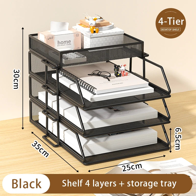 Desk storage and accessories, 4-tier paper trust tray storage box with file holder, desk storage office supplies, desk storge
