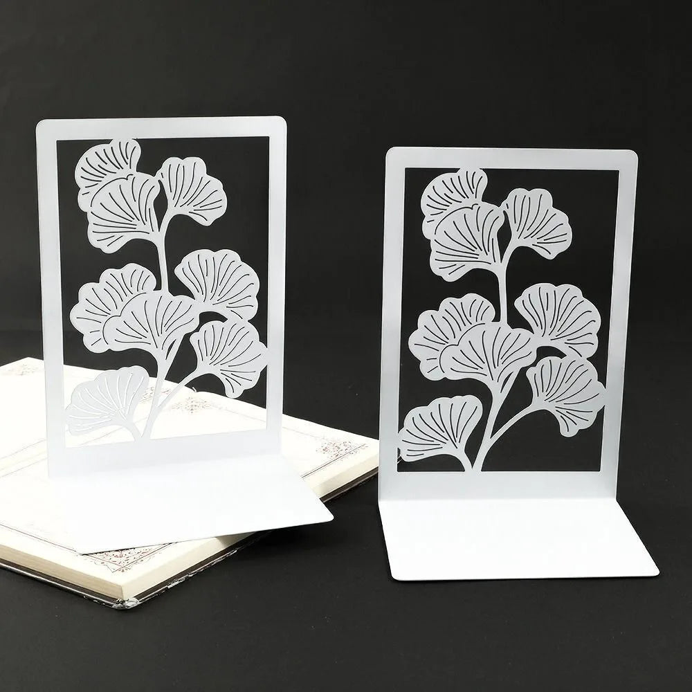 1Pair Office Supplies Metal Ginkgo Leaf Bookends Stylish Bring Luck Book Rack Bookshelf Office Desktop