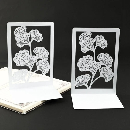 1Pair Office Supplies Metal Ginkgo Leaf Bookends Stylish Bring Luck Book Rack Bookshelf Office Desktop