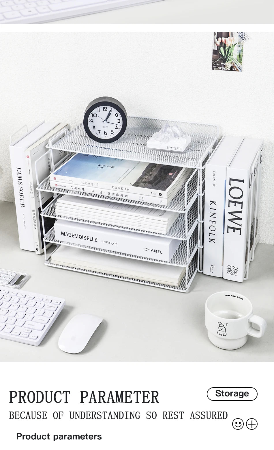 Desk storage and accessories, 4-tier paper trust tray storage box with file holder, desk storage office supplies, desk storge