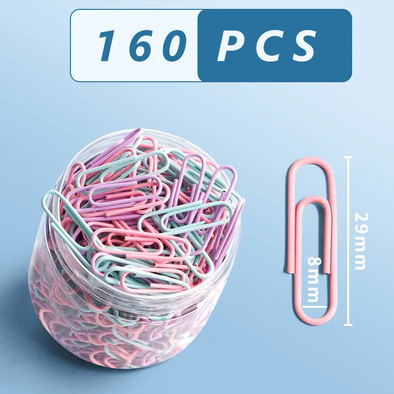 160 pcs Color paper clips office supplies paper clip large file bookmark paper clip organizer stationery stainless steel