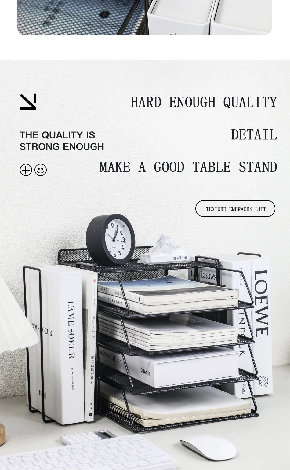 Desk storage and accessories, 4-tier paper trust tray storage box with file holder, desk storage office supplies, desk storge