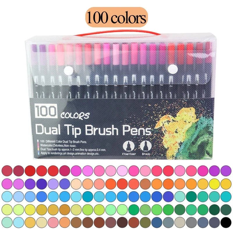 AngelMark Professional Double Head Watercolor Brush Pen Art Markers Drawing Sketch Manga Soft Brush 48/60/72/80/100/120 Colors