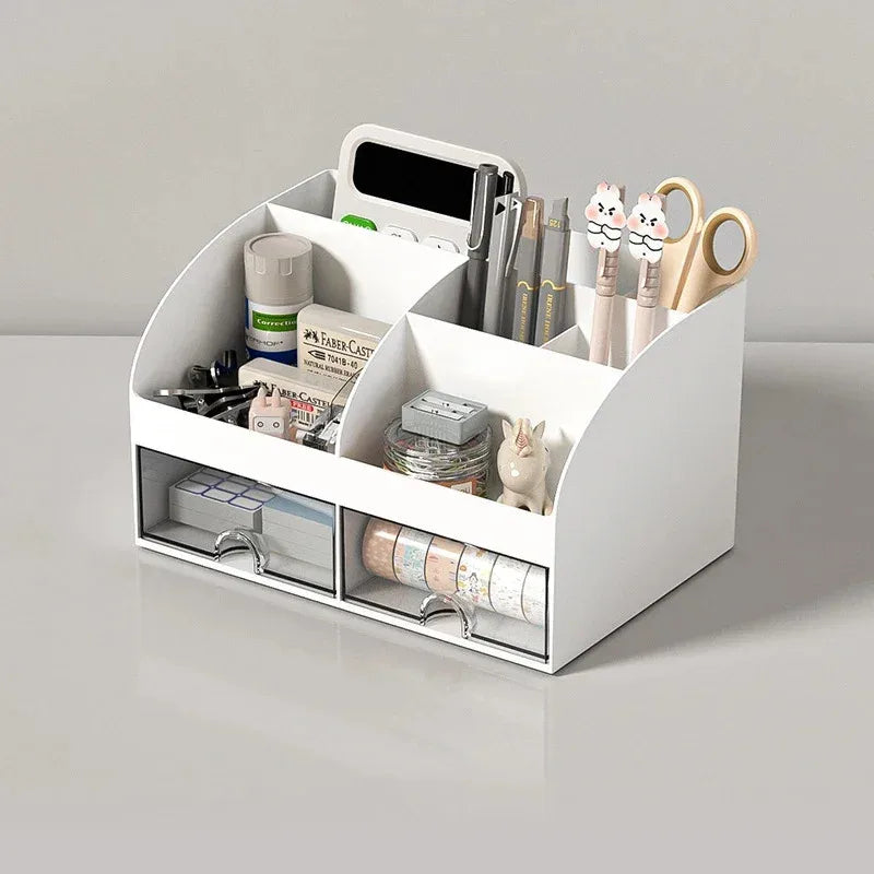 Office stationery storage box with 2 drawers, document organizer rack, cosmetic storage container, student supplies.