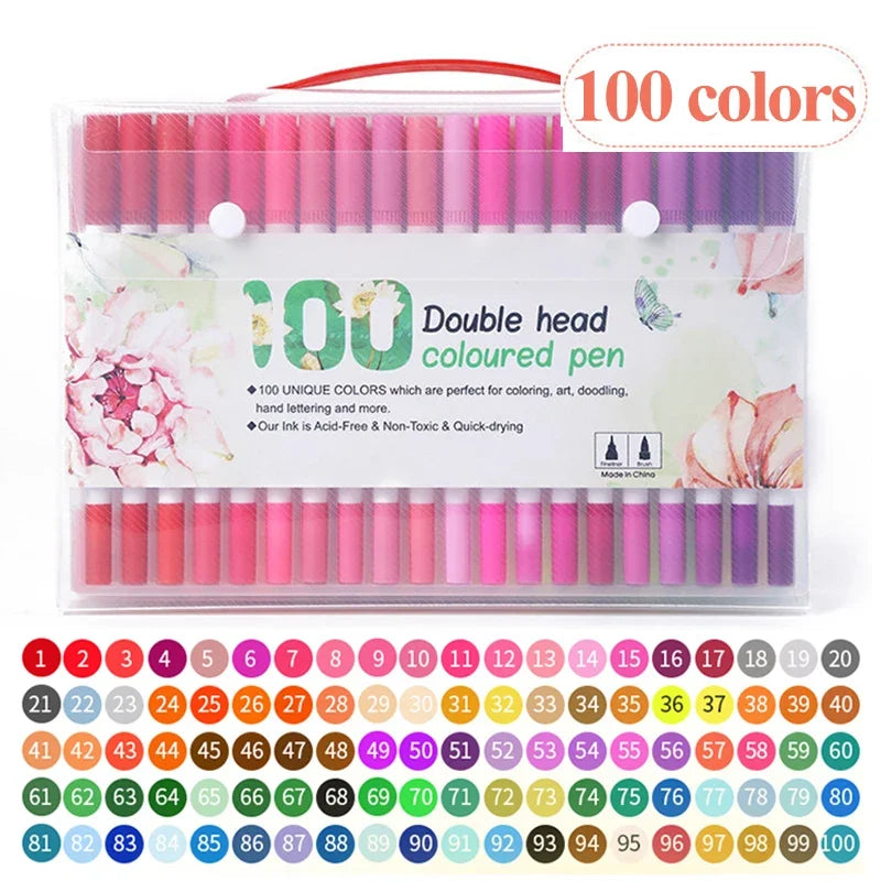 AngelMark Professional Double Head Watercolor Brush Pen Art Markers Drawing Sketch Manga Soft Brush 48/60/72/80/100/120 Colors