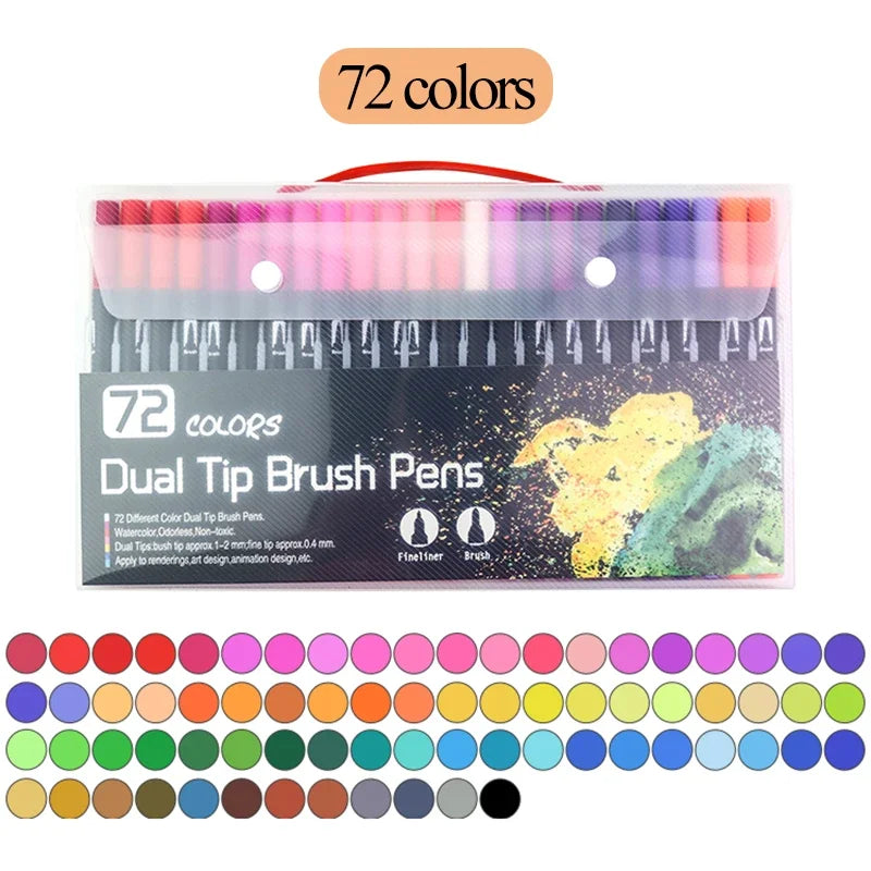 AngelMark Professional Double Head Watercolor Brush Pen Art Markers Drawing Sketch Manga Soft Brush 48/60/72/80/100/120 Colors
