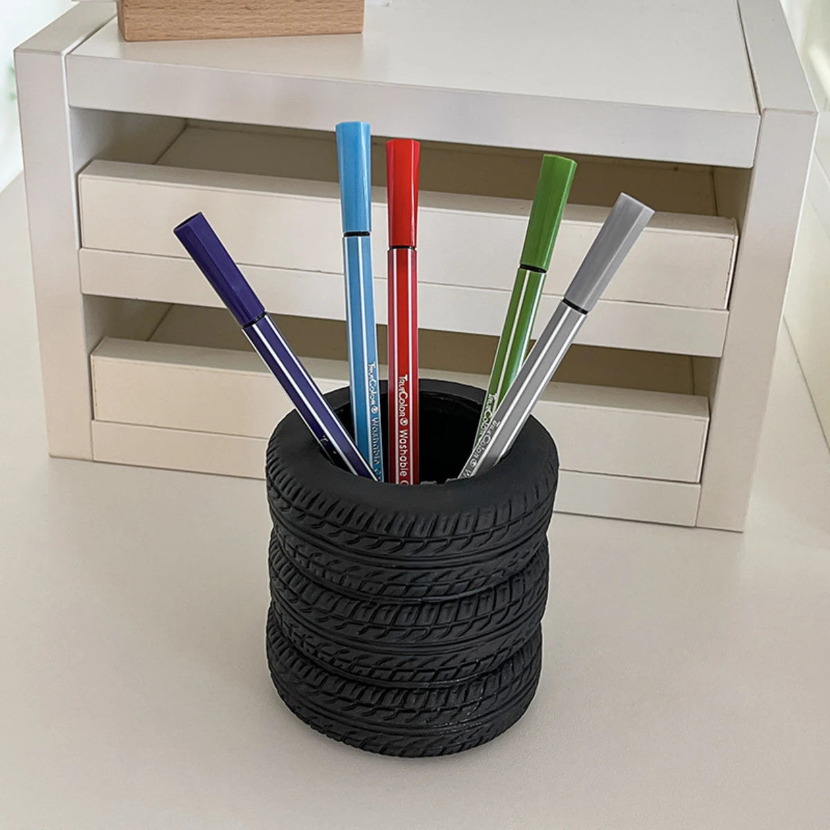 Tire shaped office supplies desktop multifunctional storage pen holder makeup brush holder decoration ornaments