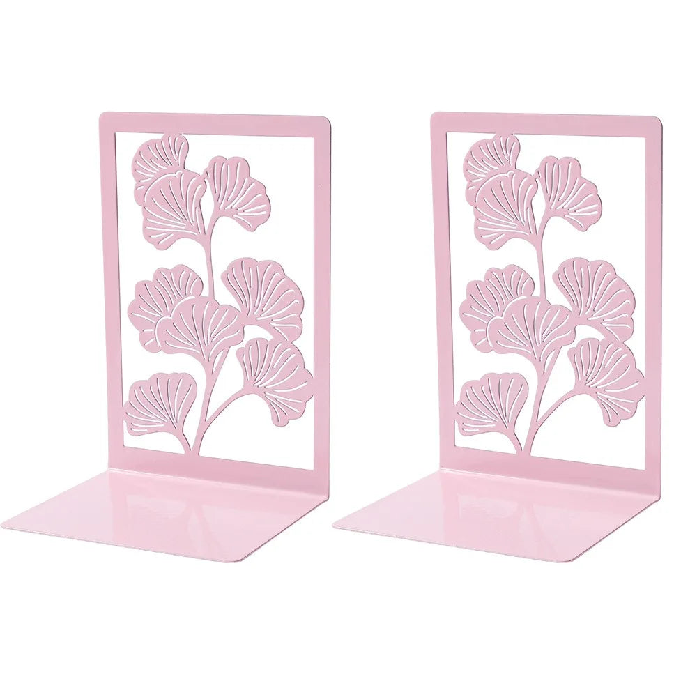 1Pair Office Supplies Metal Ginkgo Leaf Bookends Stylish Bring Luck Book Rack Bookshelf Office Desktop