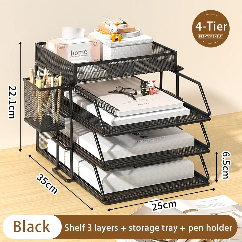 Desk storage and accessories, 4-tier paper trust tray storage box with file holder, desk storage office supplies, desk storge