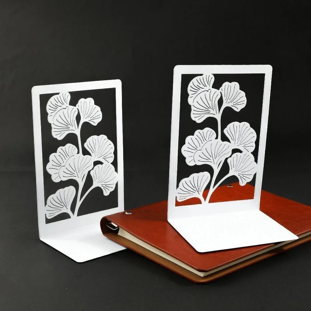 1Pair Office Supplies Metal Ginkgo Leaf Bookends Stylish Bring Luck Book Rack Bookshelf Office Desktop