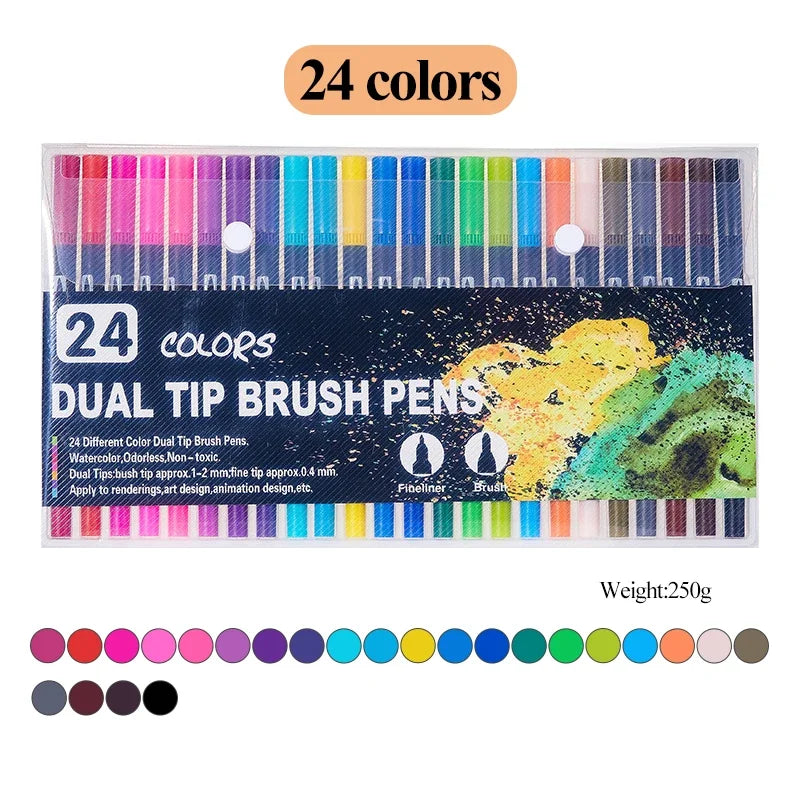 AngelMark Professional Double Head Watercolor Brush Pen Art Markers Drawing Sketch Manga Soft Brush 48/60/72/80/100/120 Colors